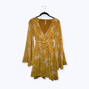 Free People Floral Mustard Wrap Mini Dress!